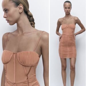 NWT ZARA RUCHED TULLE CORSET MINI DRESS